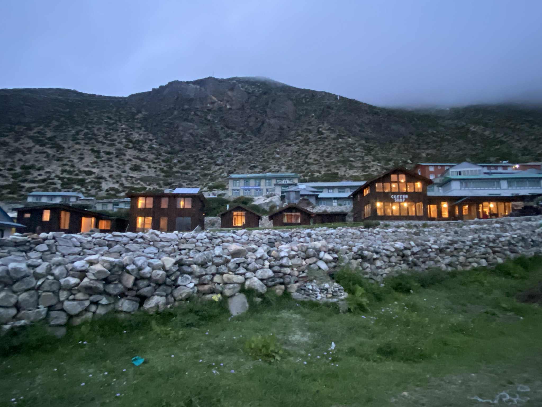 Mountain and lodge scene 2 at Dingboche Inn