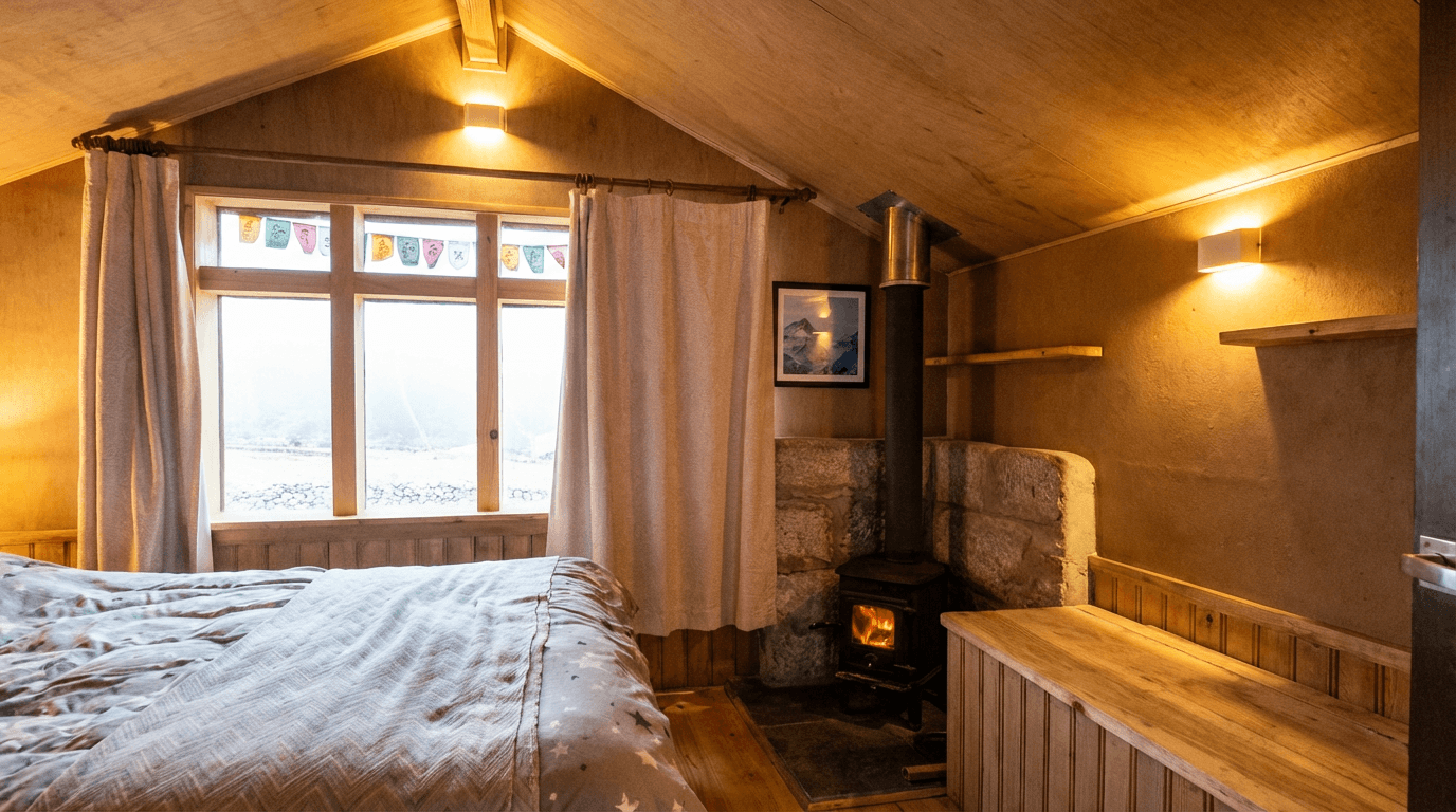 Mountain view from a cabin window